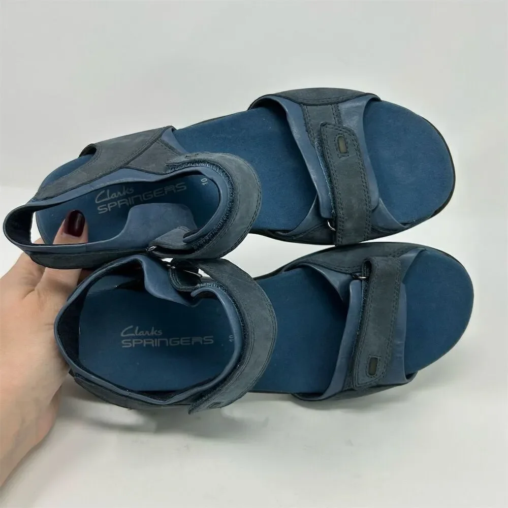 Clarks Women's Sporty Blue Leather Slingback Sandals Size 10 Casual Summer